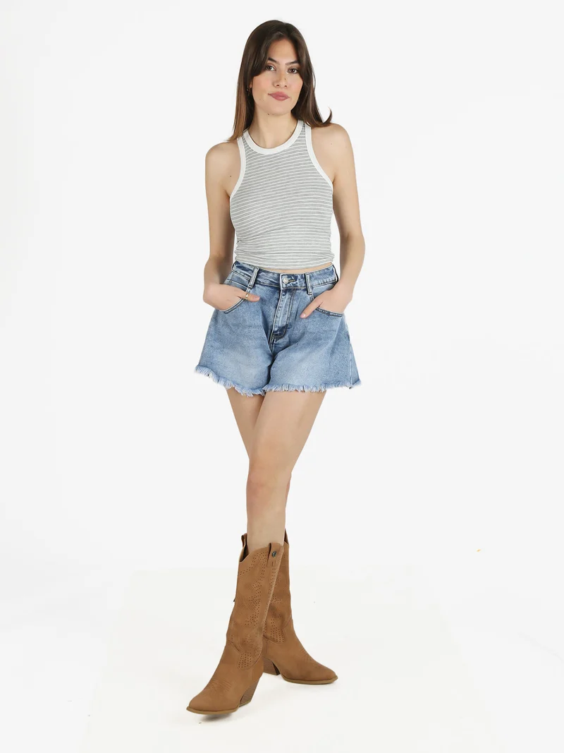 Top cropped donna a righe - grigio