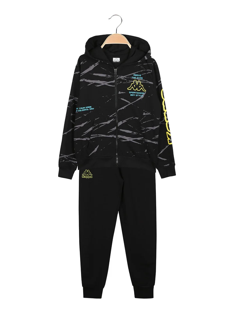 Completo tuta da ragazzo 2 pezzi con cappuccio e zip - nero