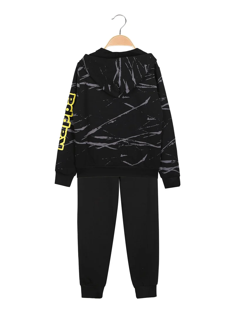Completo tuta da ragazzo 2 pezzi con cappuccio e zip - nero
