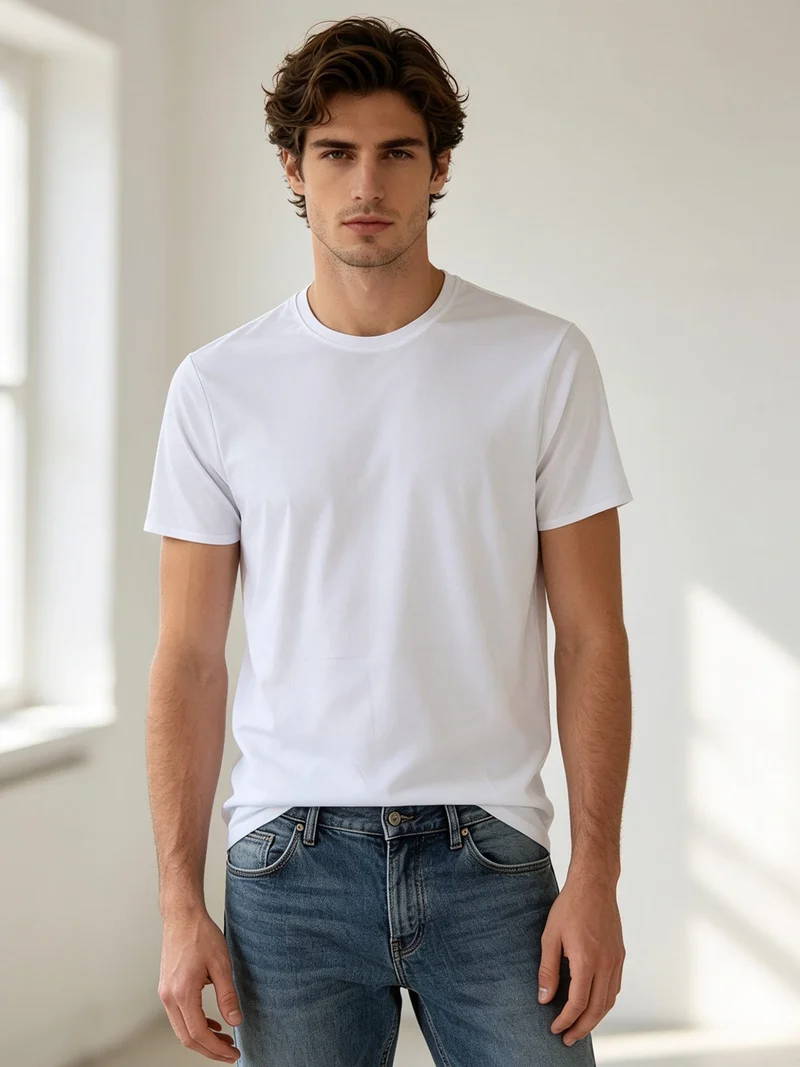 T-shirt girocollo da uomo in tessuto tecnico traspirante - bianco