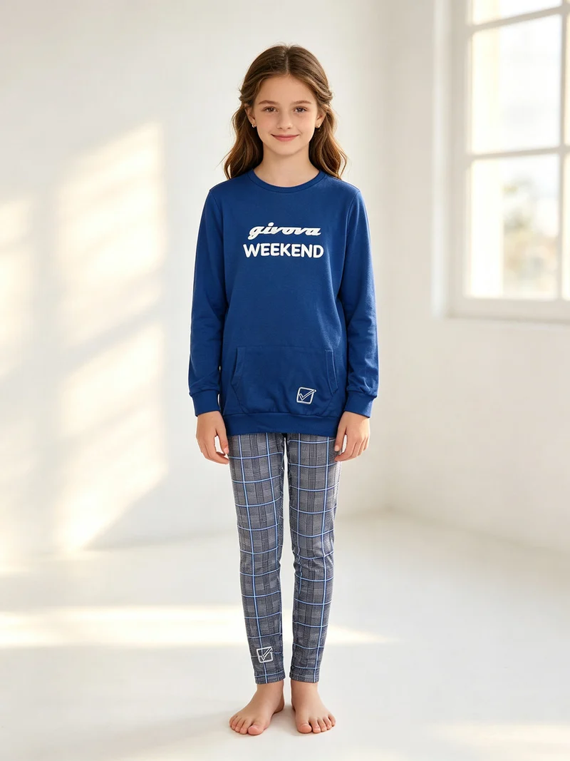 Pigiama da ragazza in caldo cotone - bluette