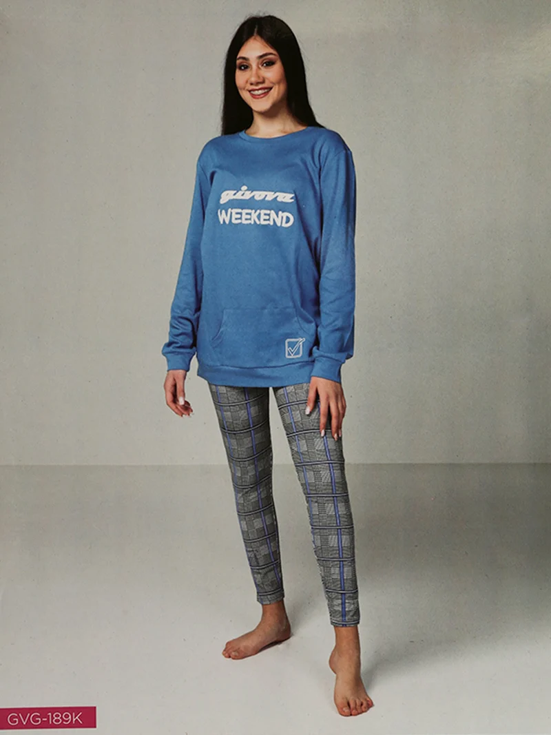 Pigiama da ragazza in caldo cotone - bluette