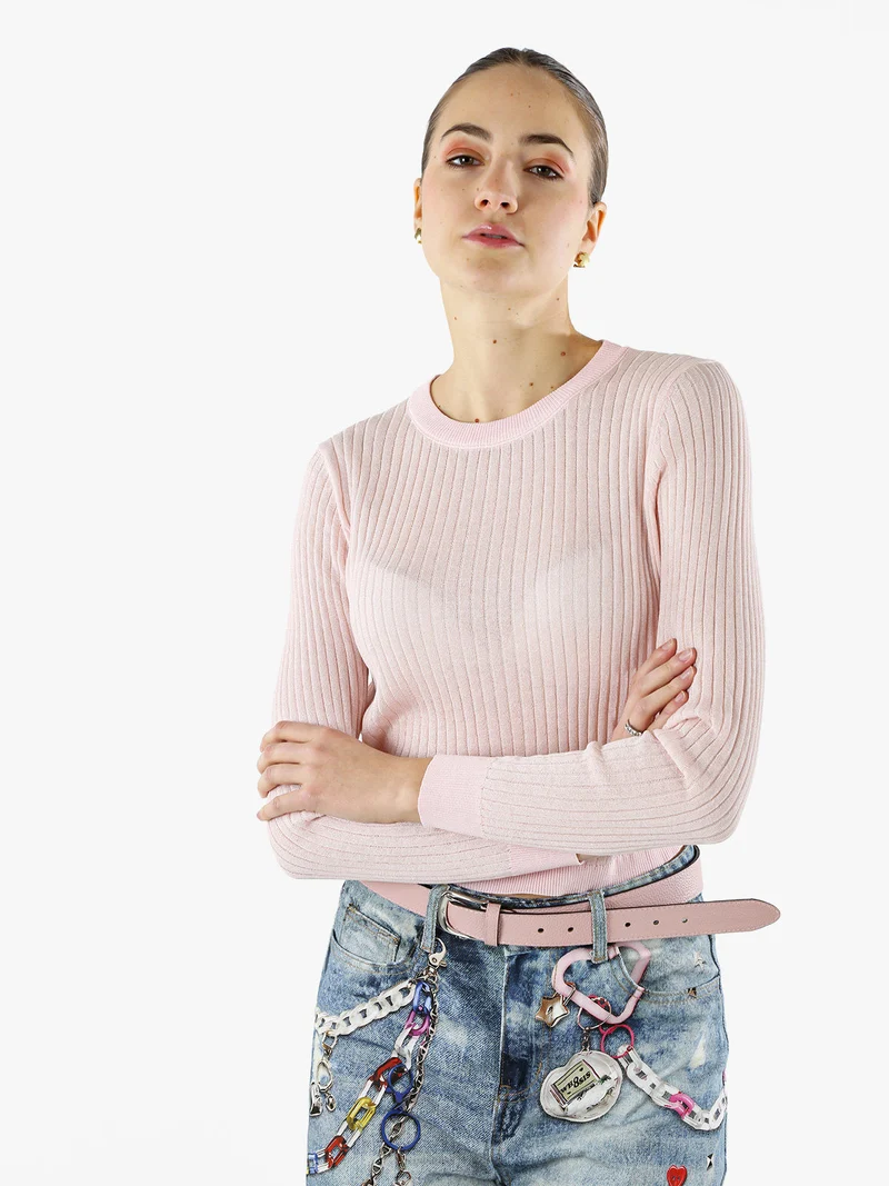 Maglia donna a coste con lurex - rosa