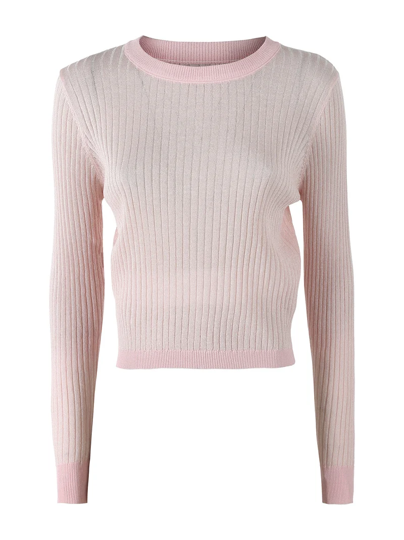Maglia donna a coste con lurex - rosa
