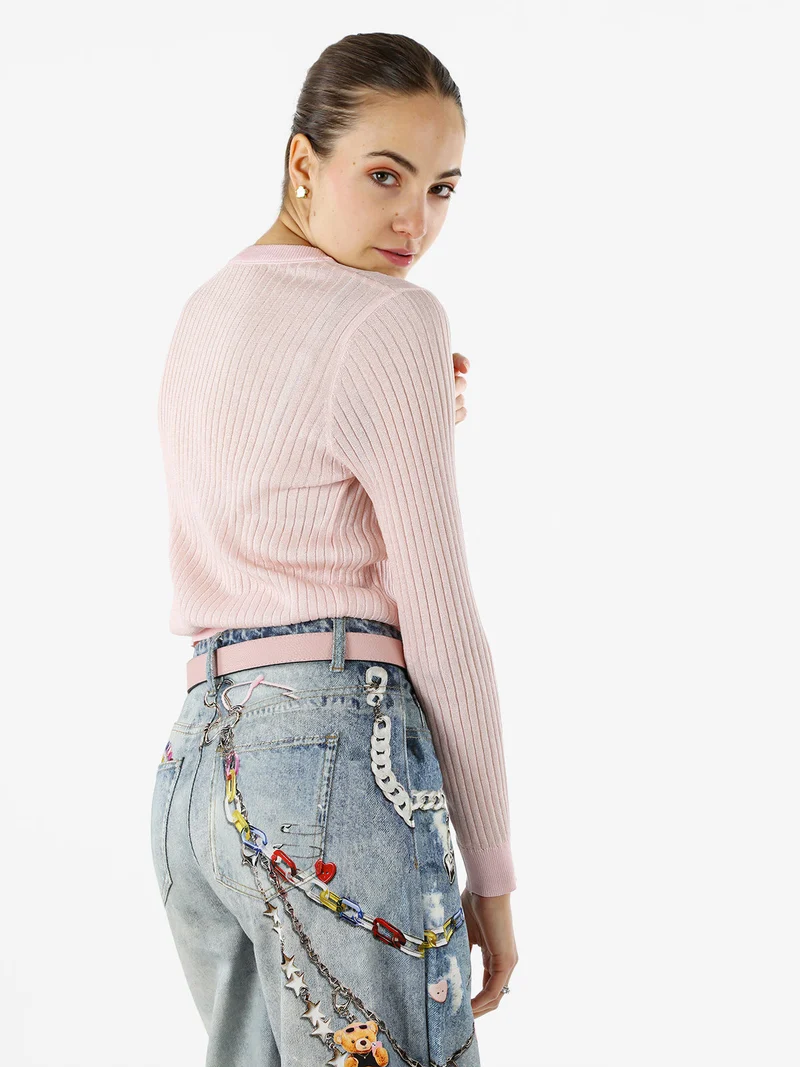 Maglia donna a coste con lurex - rosa