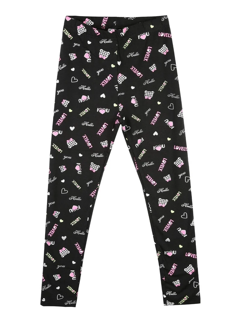 Leggings bambina con stampe in cotone felpato - rosa