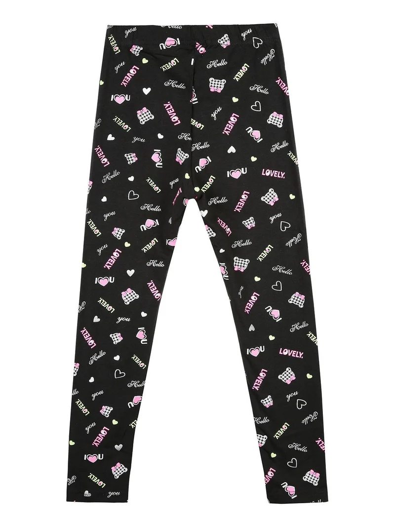 Leggings bambina con stampe in cotone felpato - rosa