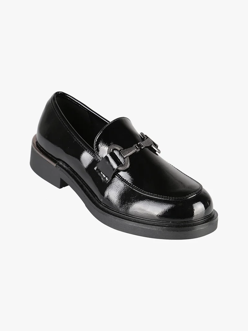 Mocassini donna lucidi con tacco largo - nero