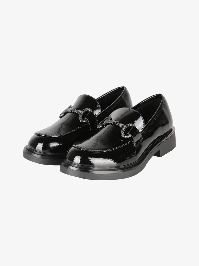 Mocassini donna lucidi con tacco largo - nero