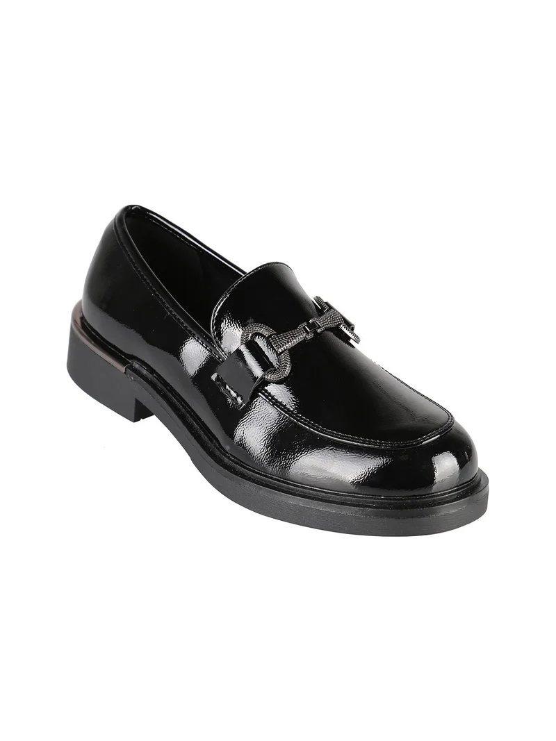 Mocassini donna lucidi con tacco largo - nero