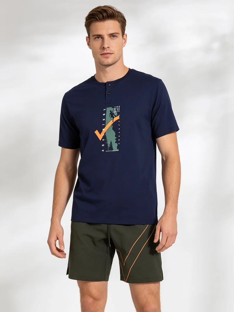 Pigiama corto da uomo in misto cotone - blu scuro