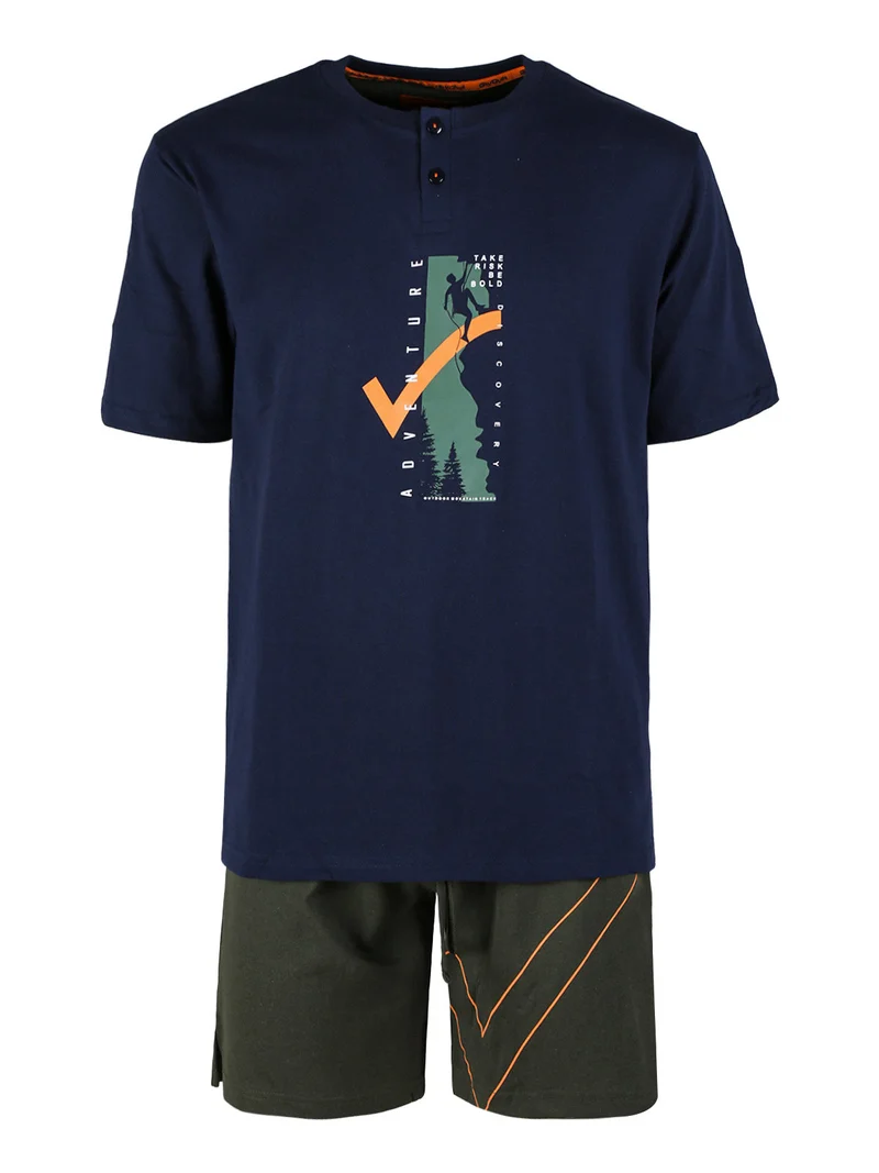 Pigiama corto da uomo in misto cotone - blu scuro