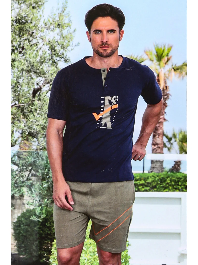 Pigiama corto da uomo in misto cotone - blu scuro