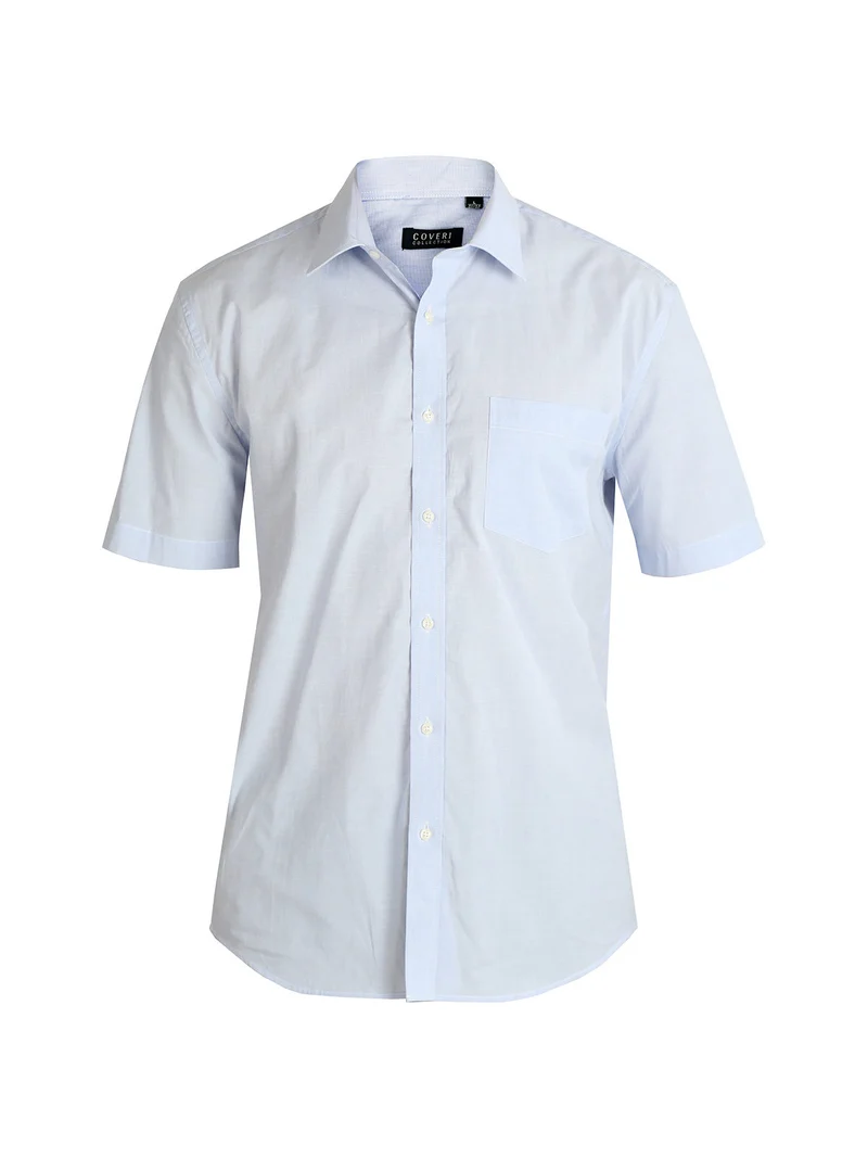 Camicia in cotone da uomo a maniche corte - azzurro