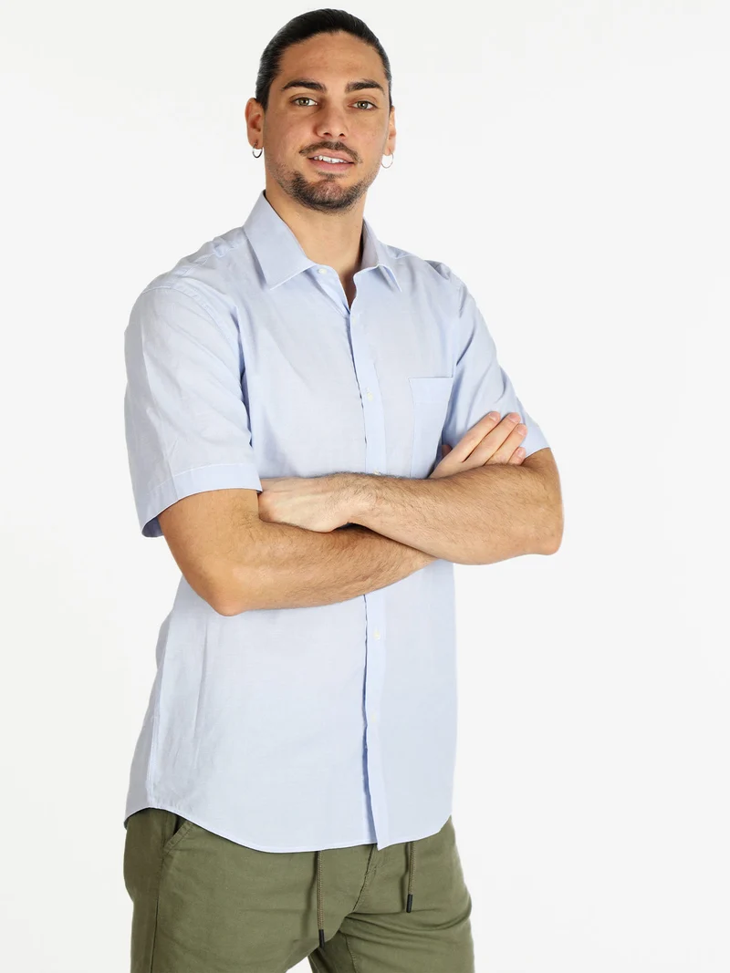 Camicia in cotone da uomo a maniche corte - azzurro