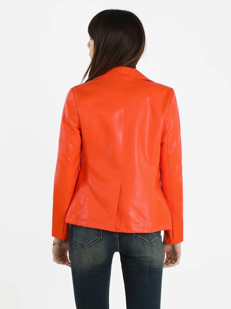 Giacca da donna in ecopelle - arancione