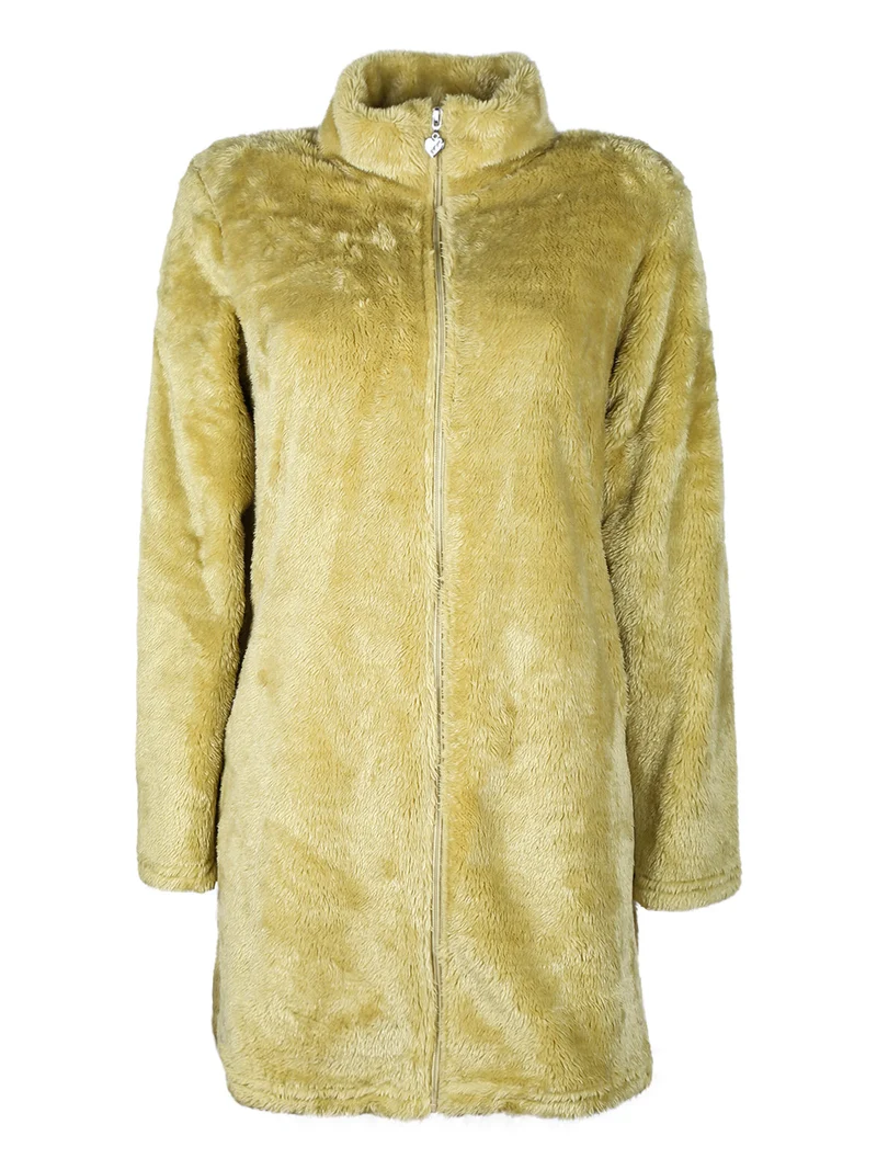 Vestaglia donna in ecopelo full zip - limone