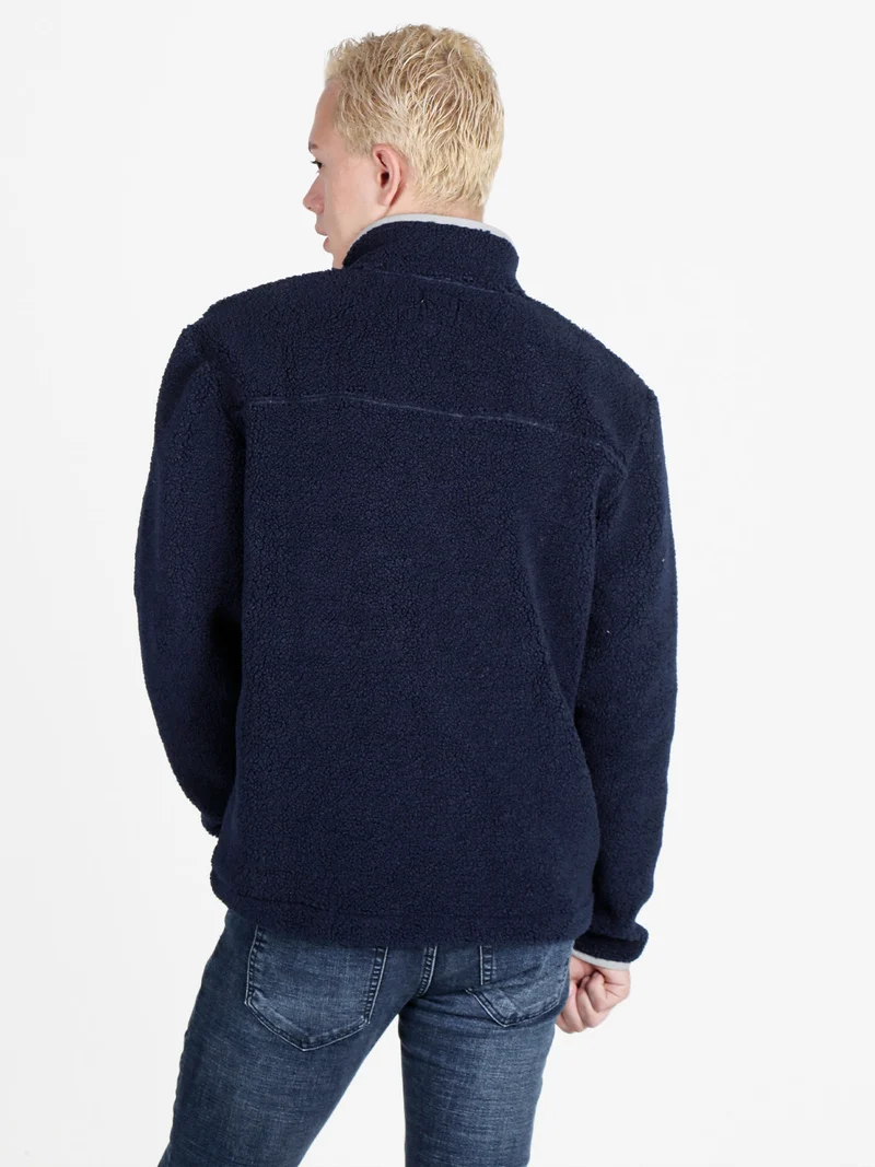 Felpa pesante da uomo in peluche con cerniera - blu scuro