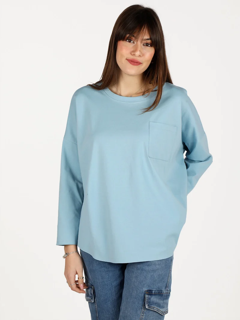 Maxi t-shirt donna oversize con taschino - azzurro