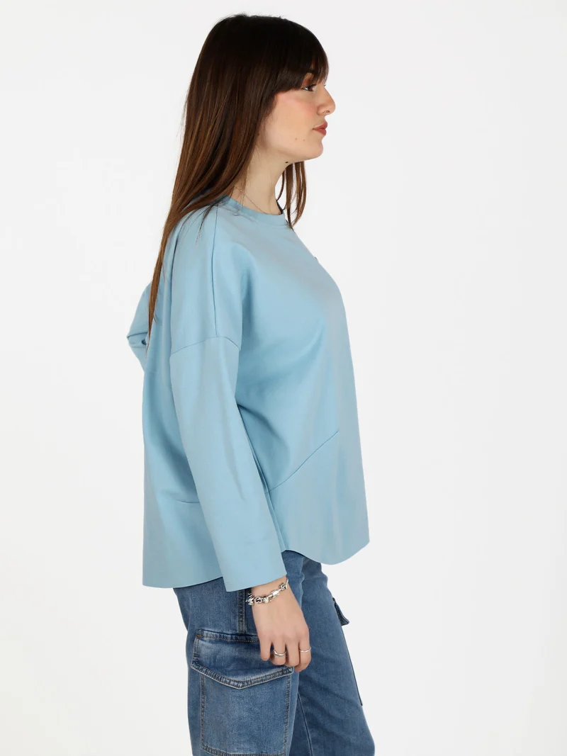 Maxi t-shirt donna oversize con taschino - azzurro
