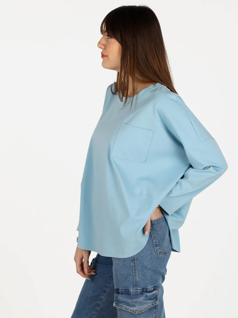 Maxi t-shirt donna oversize con taschino - azzurro