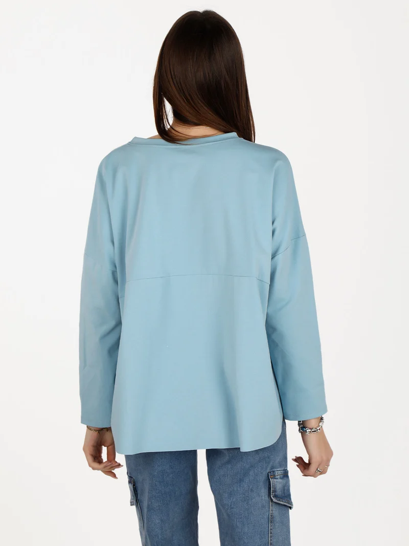 Maxi t-shirt donna oversize con taschino - azzurro