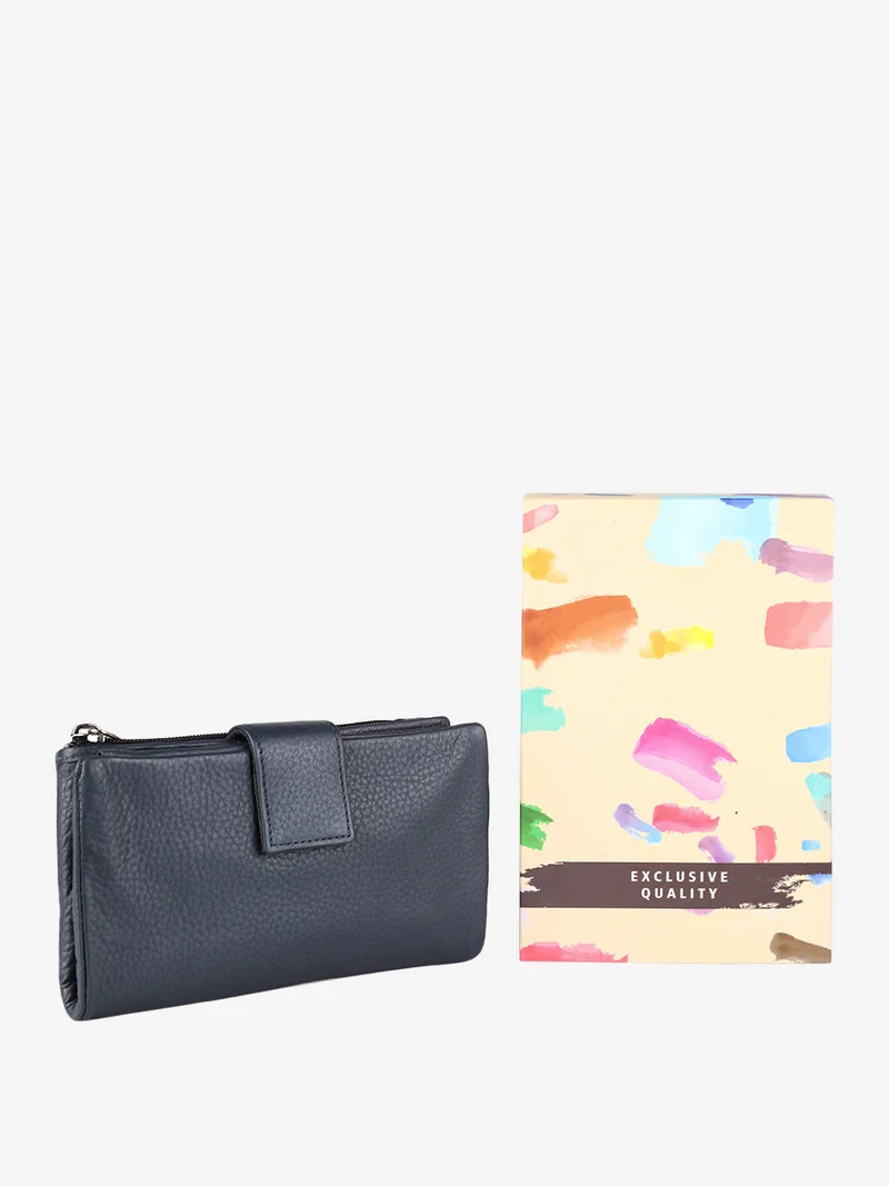Portafoglio in pelle da donna con bottone - blu