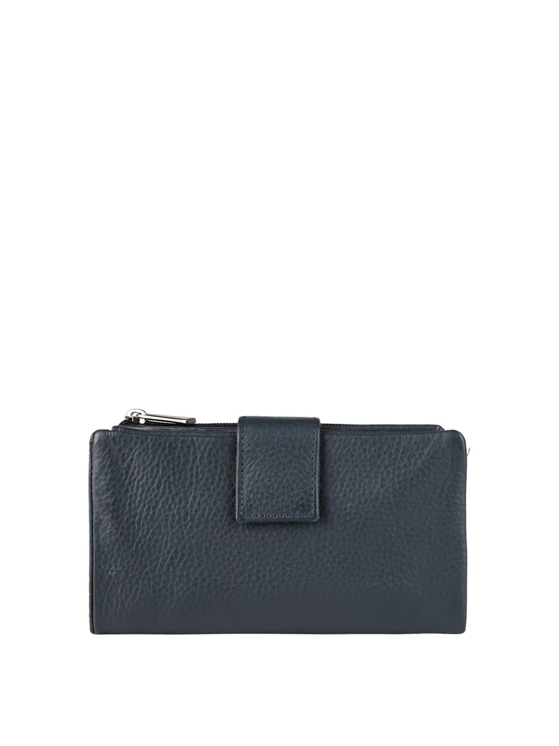 Portafoglio in pelle da donna con bottone - blu