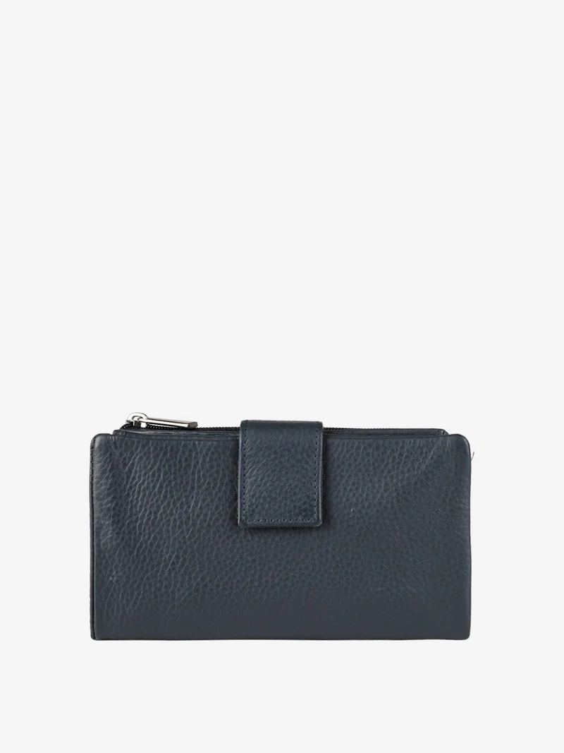 Portafoglio in pelle da donna con bottone - blu