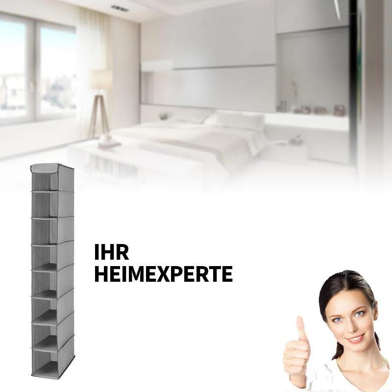 Hängender Kleider- & Schuh-Organizer SaubereSchuhe | 10 Fächer | Faltbar & Atmungsaktiv | Grau