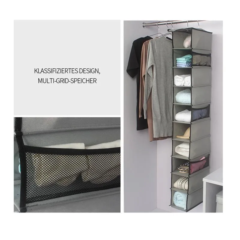 Hängender Kleider- & Schuh-Organizer SaubereSchuhe | 10 Fächer | Faltbar & Atmungsaktiv | Grau