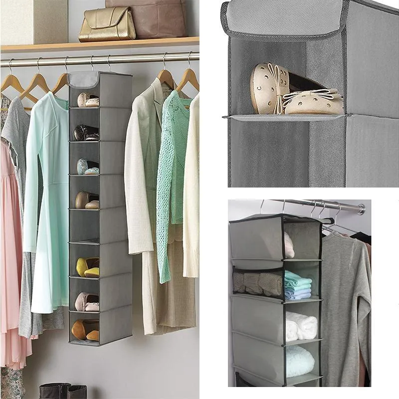 Hängender Kleider- & Schuh-Organizer SaubereSchuhe | 10 Fächer | Faltbar & Atmungsaktiv | Grau