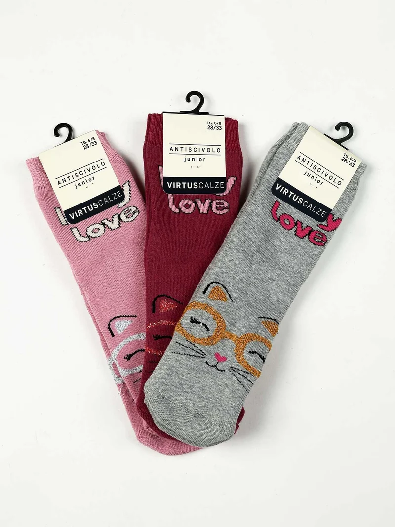 Calze antiscivolo da bambina confezione 3 paia - grigio
