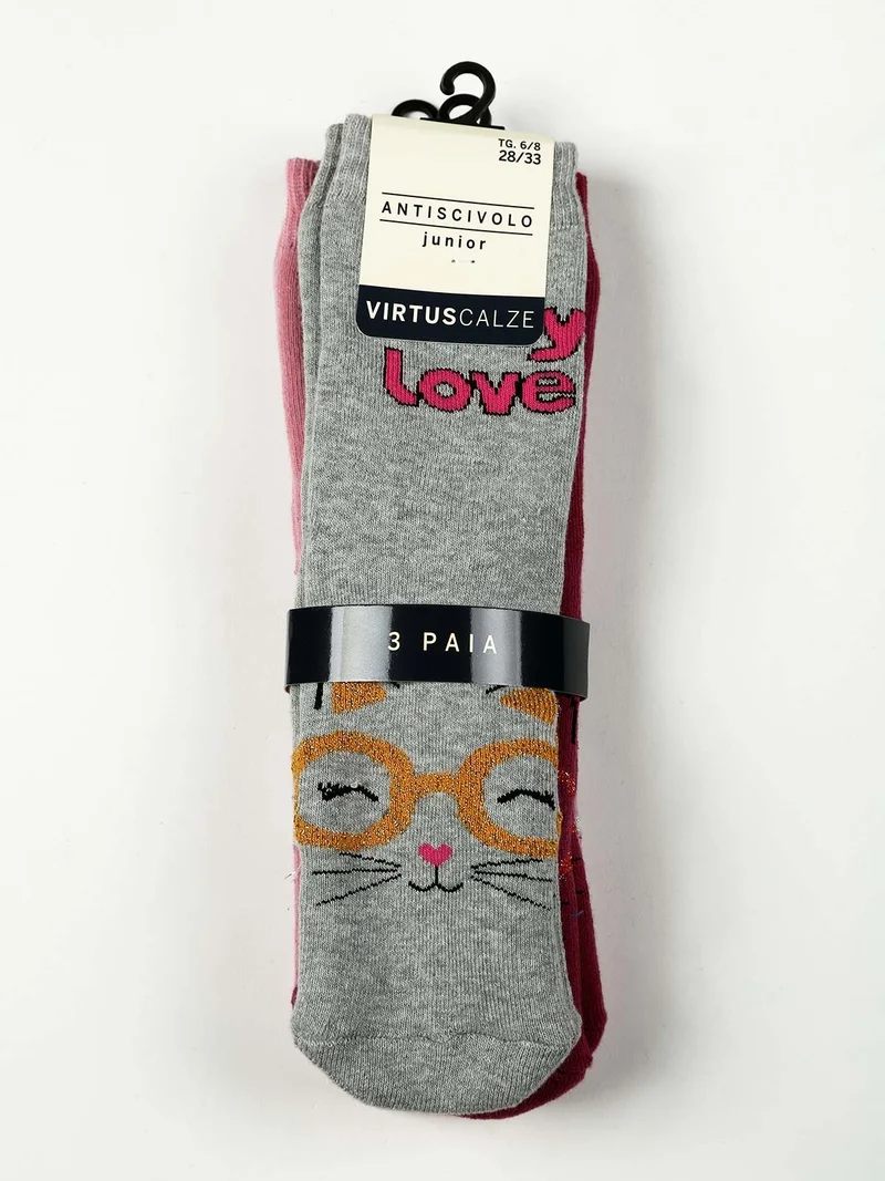 Calze antiscivolo da bambina confezione 3 paia - grigio