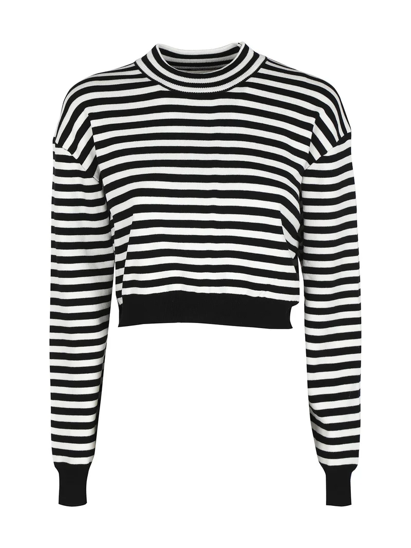 Pullover cropped da donna a righe - nero
