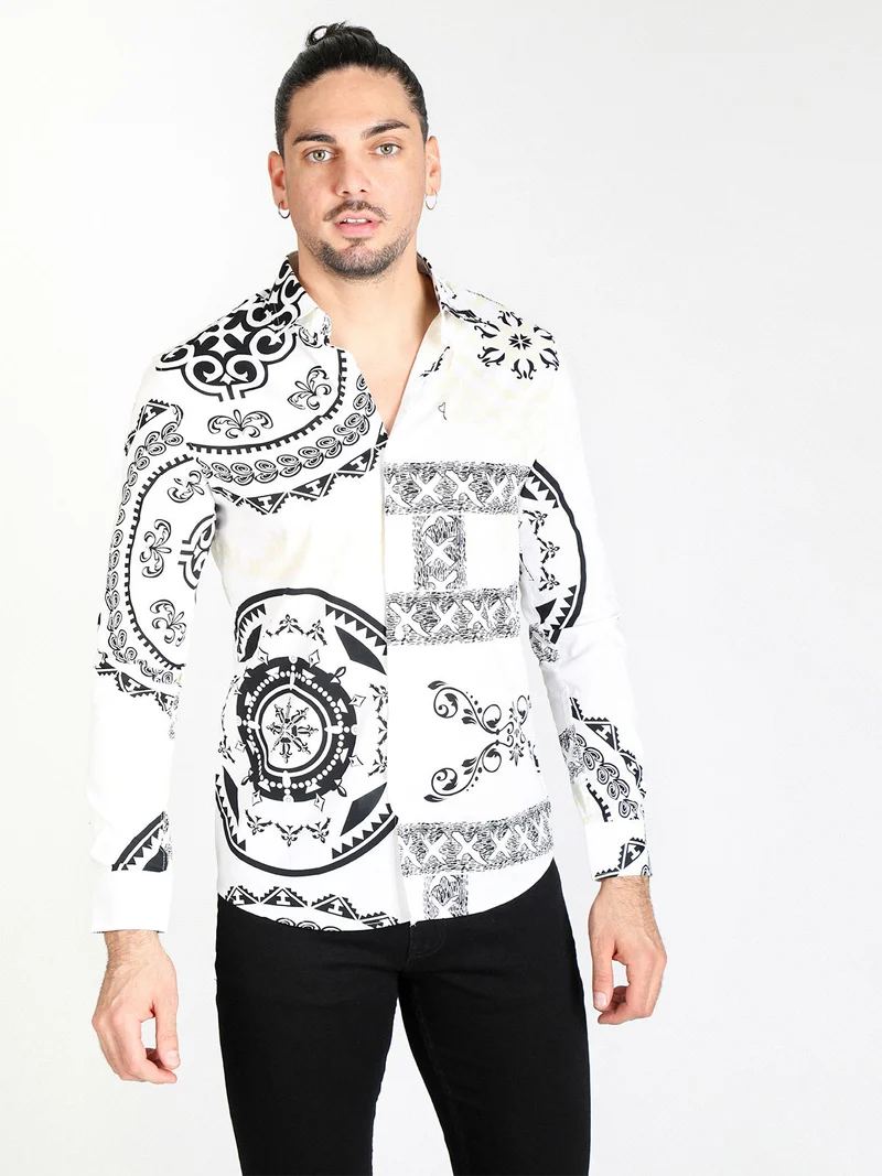 Camicia uomo con stampe - bianco