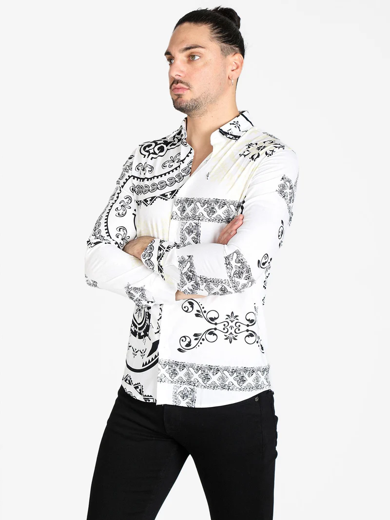 Camicia uomo con stampe - bianco