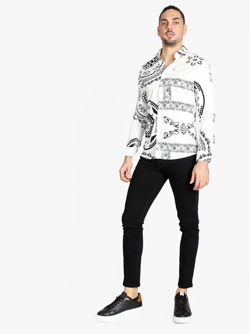 Camicia uomo con stampe - bianco