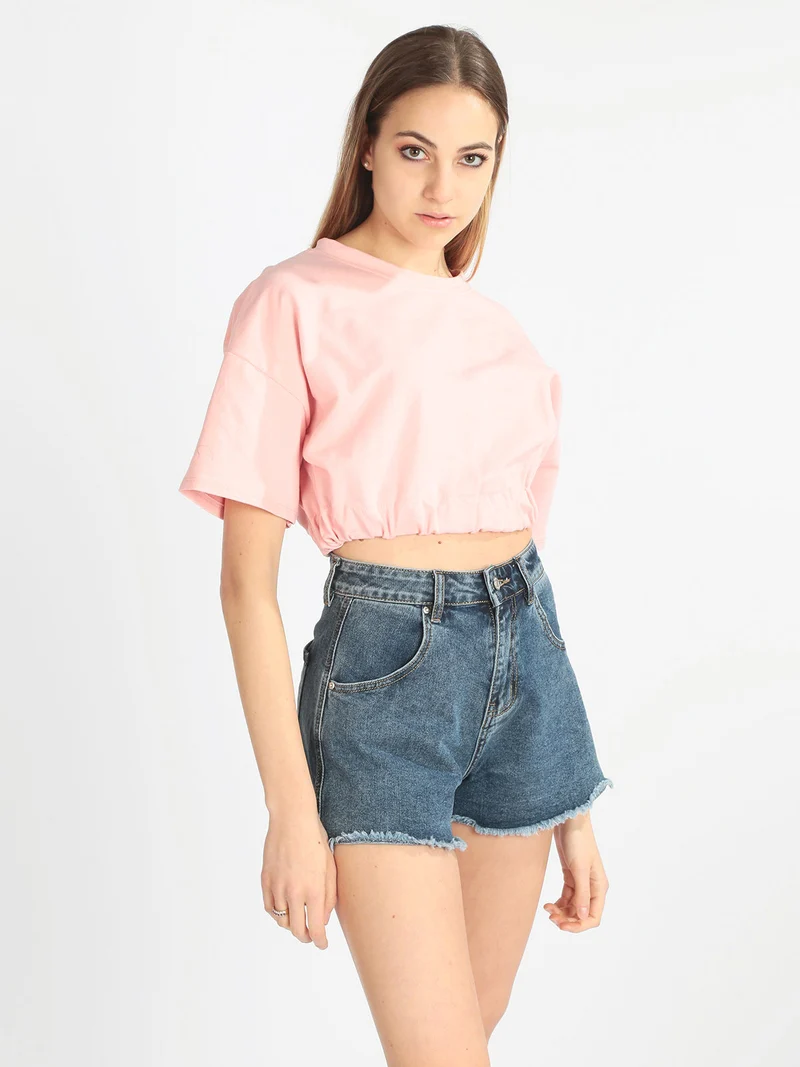 Felpa cropped manica corta - rosa