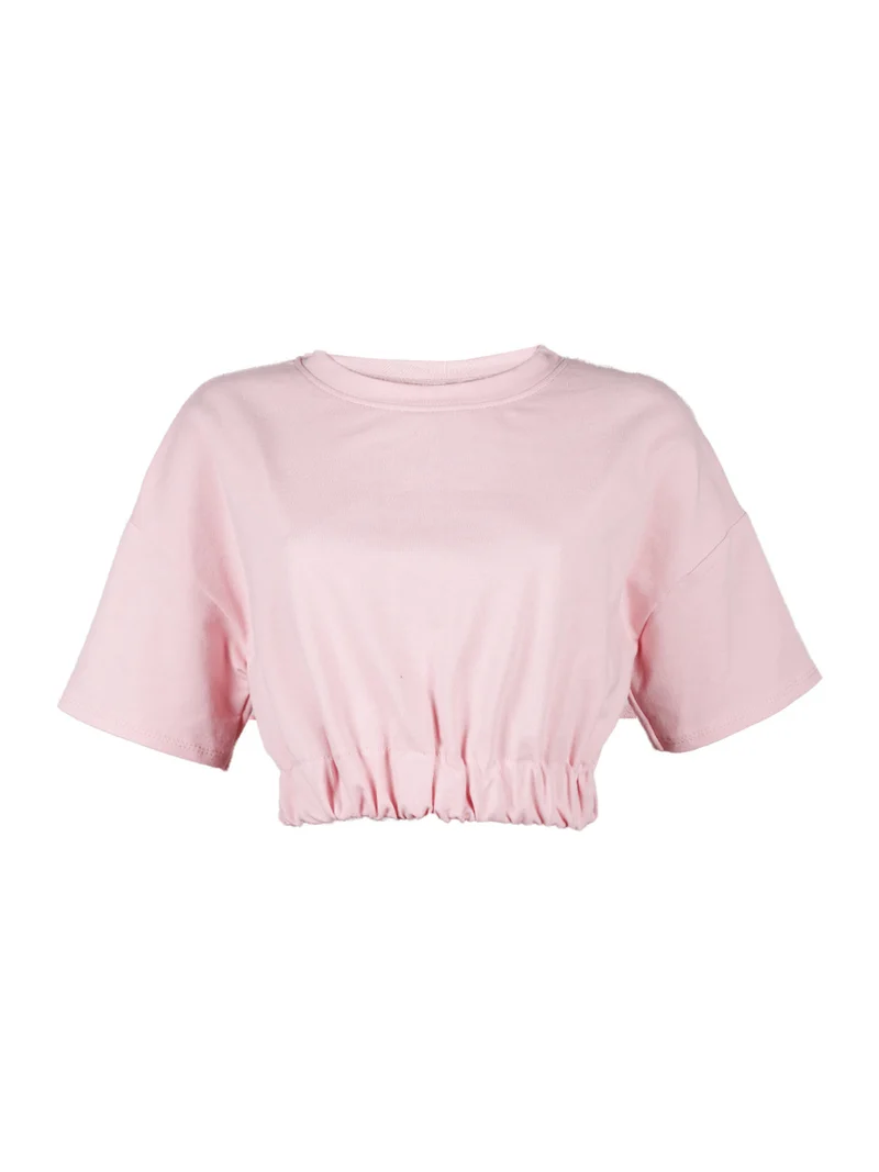 Felpa cropped manica corta - rosa