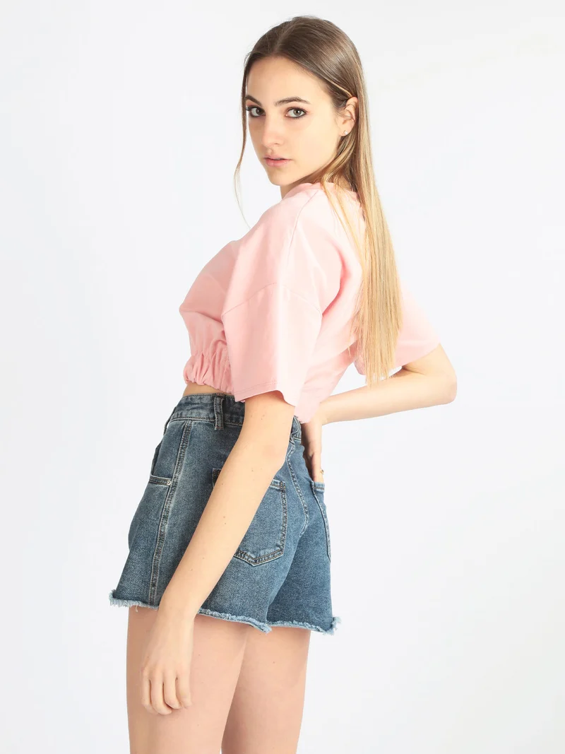 Felpa cropped manica corta - rosa