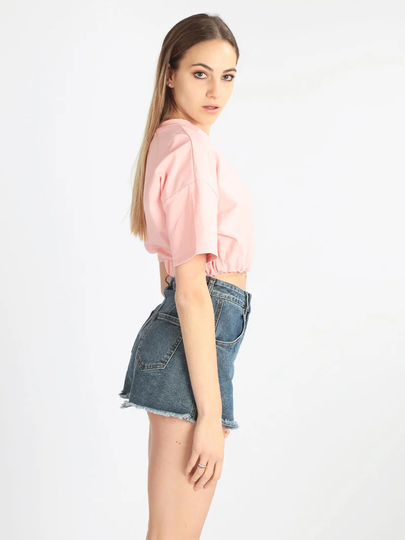 Felpa cropped manica corta - rosa
