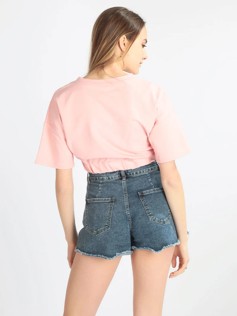 Felpa cropped manica corta - rosa