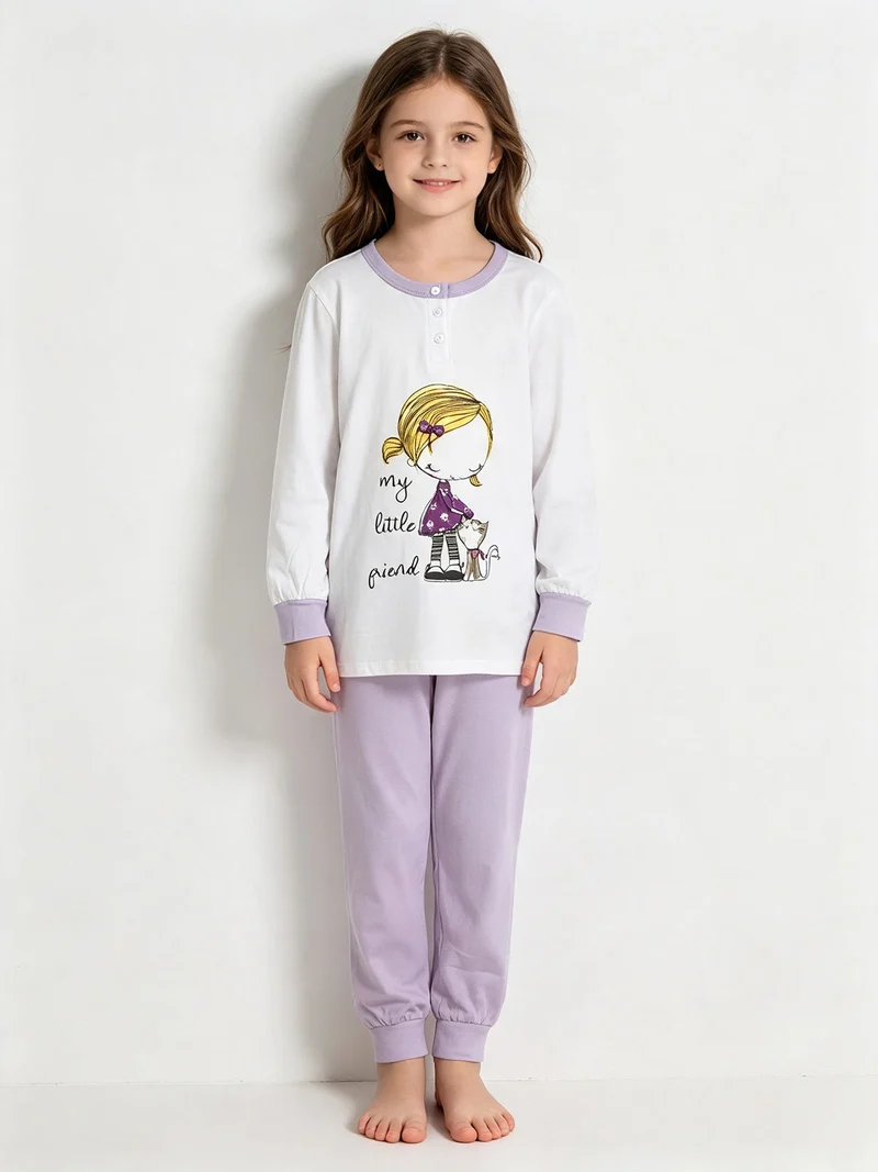 Pigiama lungo di cotone - bianco
