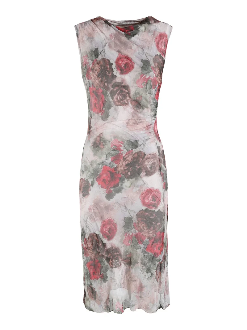 Abito smanicato da donna con stampa floreale - rosso