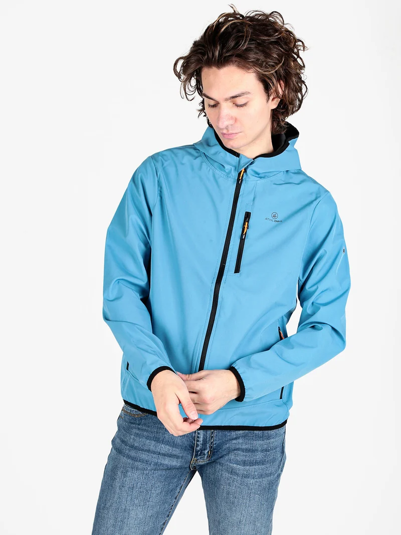 Giacca sportiva da uomo impermeabile con cappuccio e zip - blu