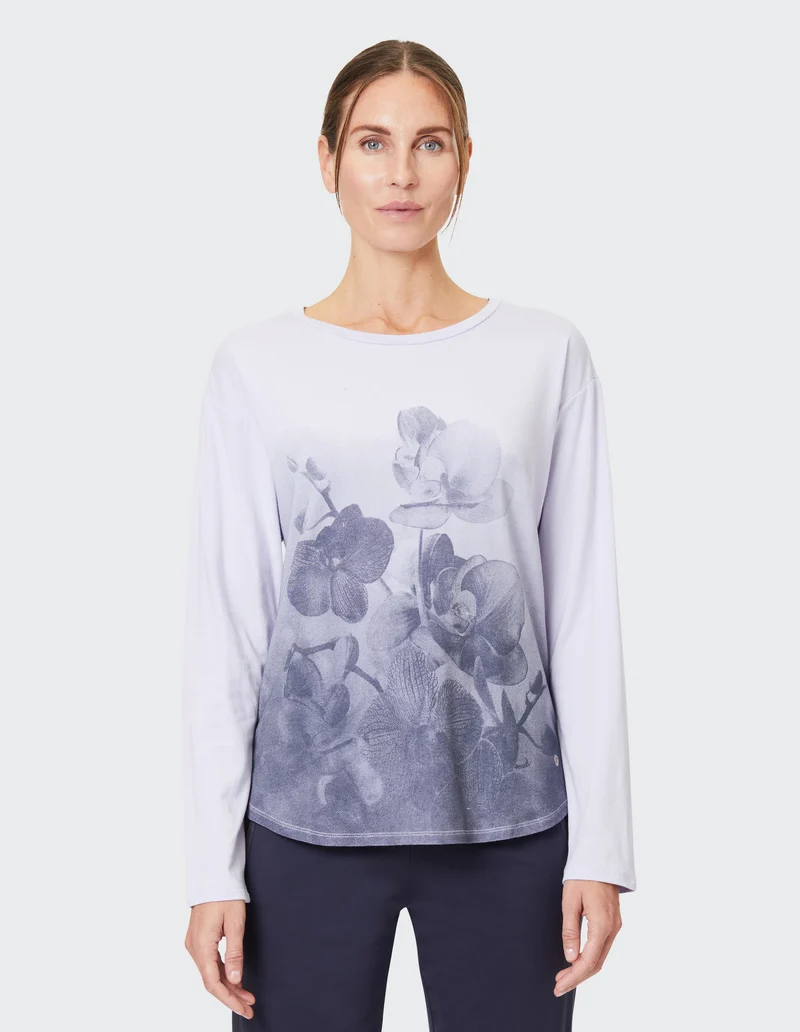 JOY ODILIA Langarm-Sportshirt Damen mit Orchideen-Motiv