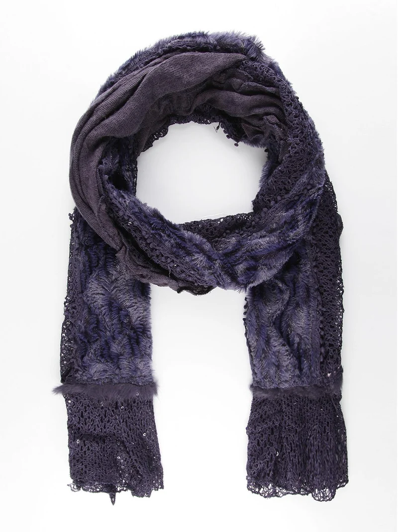 Sciarpa con paillettes e pelo - blu