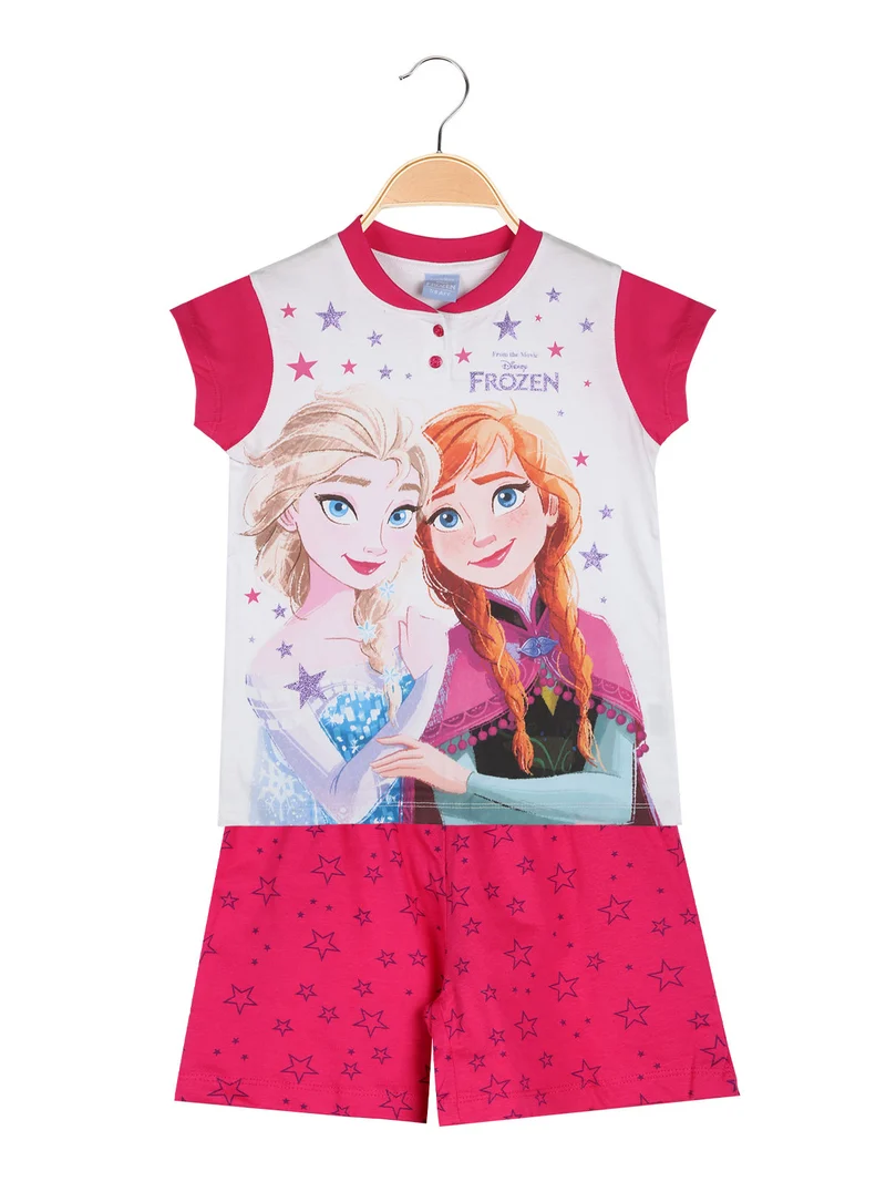 Anna e Elsa pigiama corto da bambina in cotone - fucsia