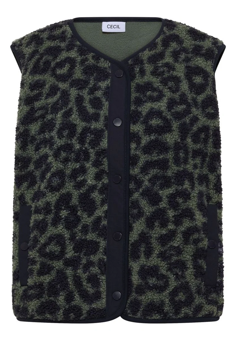 Teddy-Weste mit Softshelldetails und Leo-Muster